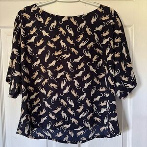Ann Taylor Petite Navy Cheetah Print Dolman Sleeve Blouse MP
